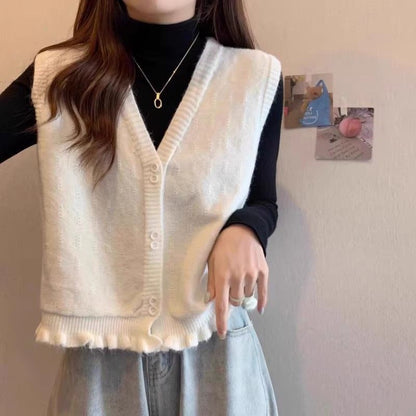 Damen Strickweste Rüschensaum Norvielle