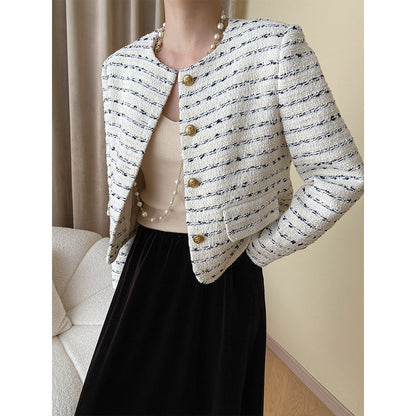 Damen Bouclé-Jacke Dekorative Knöpfe Norvielle