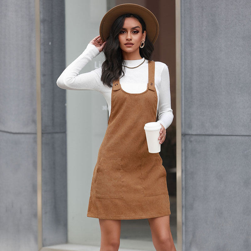 Damen Latzkleid mit Taschen und verstellbaren Trägern Norvielle - Norvielle
