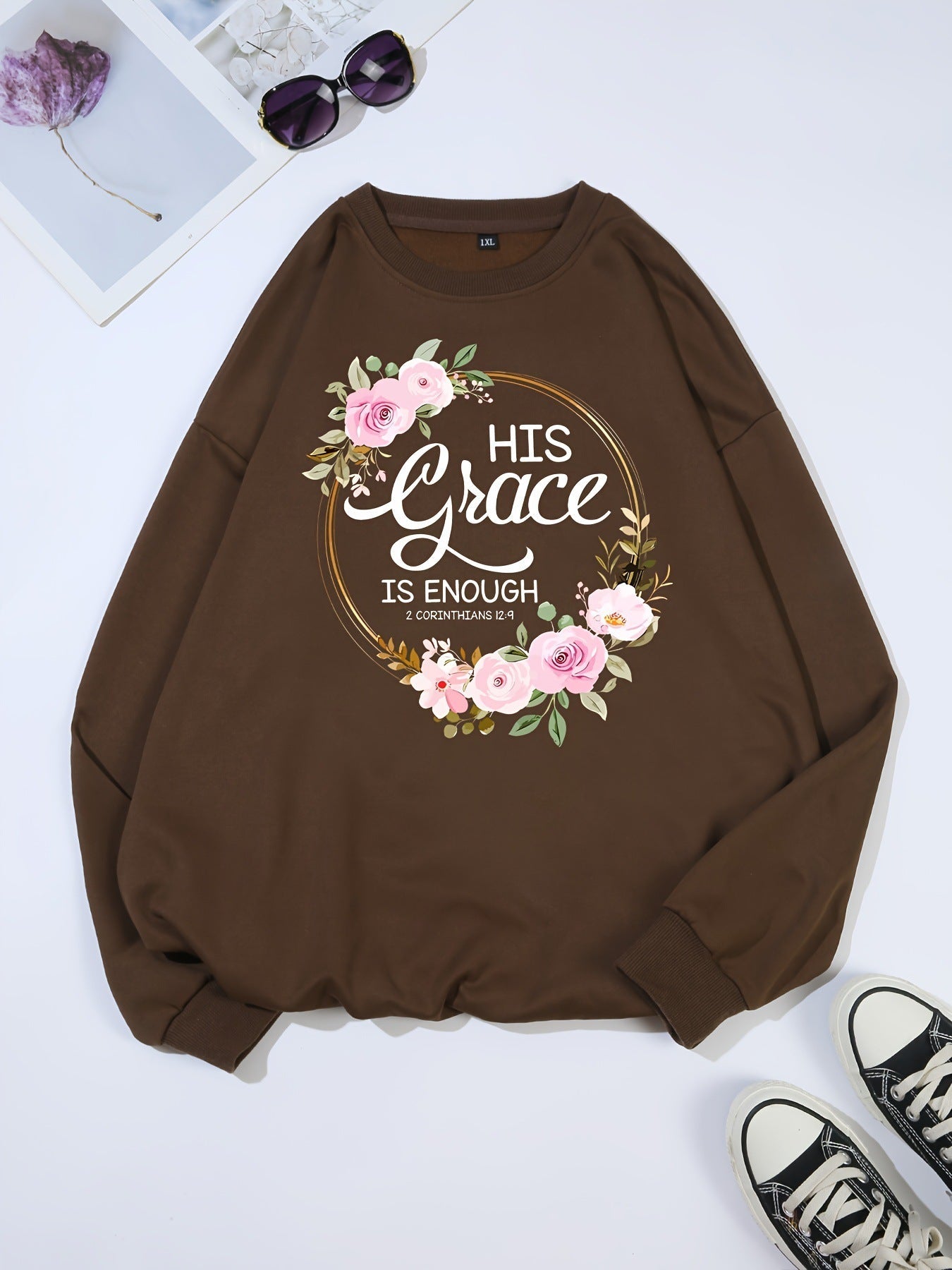 Damen Sweatshirt Florales Design Motivierender Schriftzug