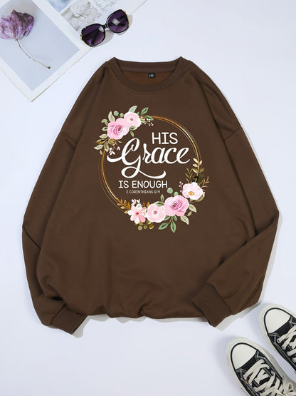 Damen Sweatshirt Florales Design Motivierender Schriftzug
