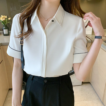 Damen Bluse Kurzarm Klassischer Kragen Elegantes Design