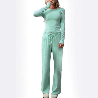 Damen Longsleeve Freizeit-Set Weites Norvielle Oberteil und Hose