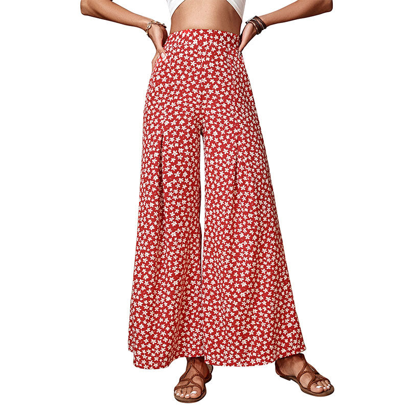 Damen Palazzo-Hose Floralmuster Elastischer Bund Weite Bein