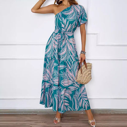 Damen Maxikleid Asymmetrisch Floralmuster Sommer