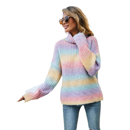 Damen Pullover Weiter Rollkragen Bunt Wellenmuster Norvielle