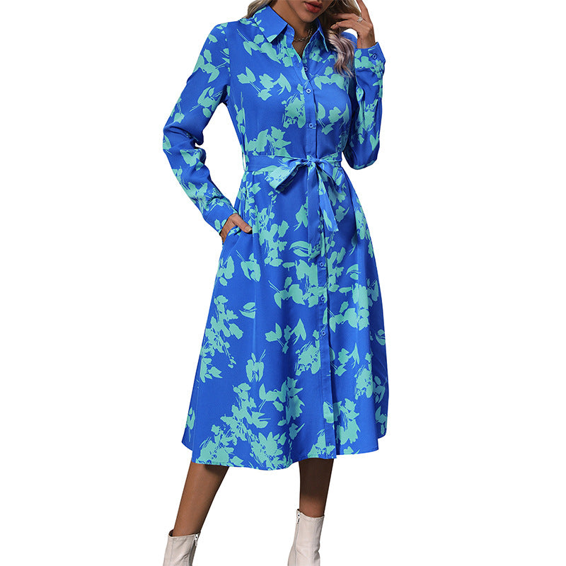Damen Hemdblusenkleid mit Blumenmuster und bindbarem Gürtel Norvielle