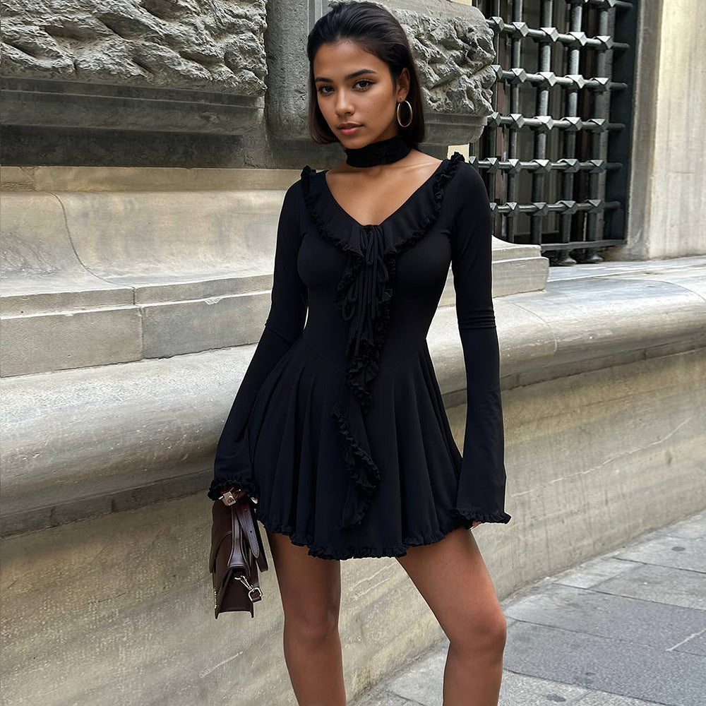 Damen Minikleid Rüschendetails V-Ausschnitt Norvielle - Norvielle