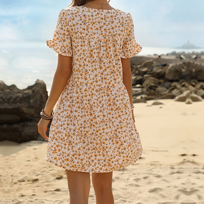 Damen Sommerkleid Floralmuster Rüschendetails Norvielle