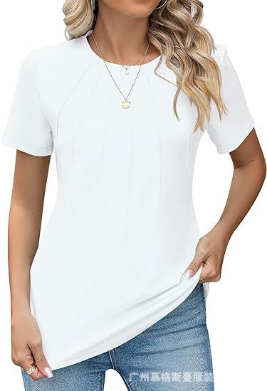 Damen Plissee-T-Shirt Rundhalsausschnitt