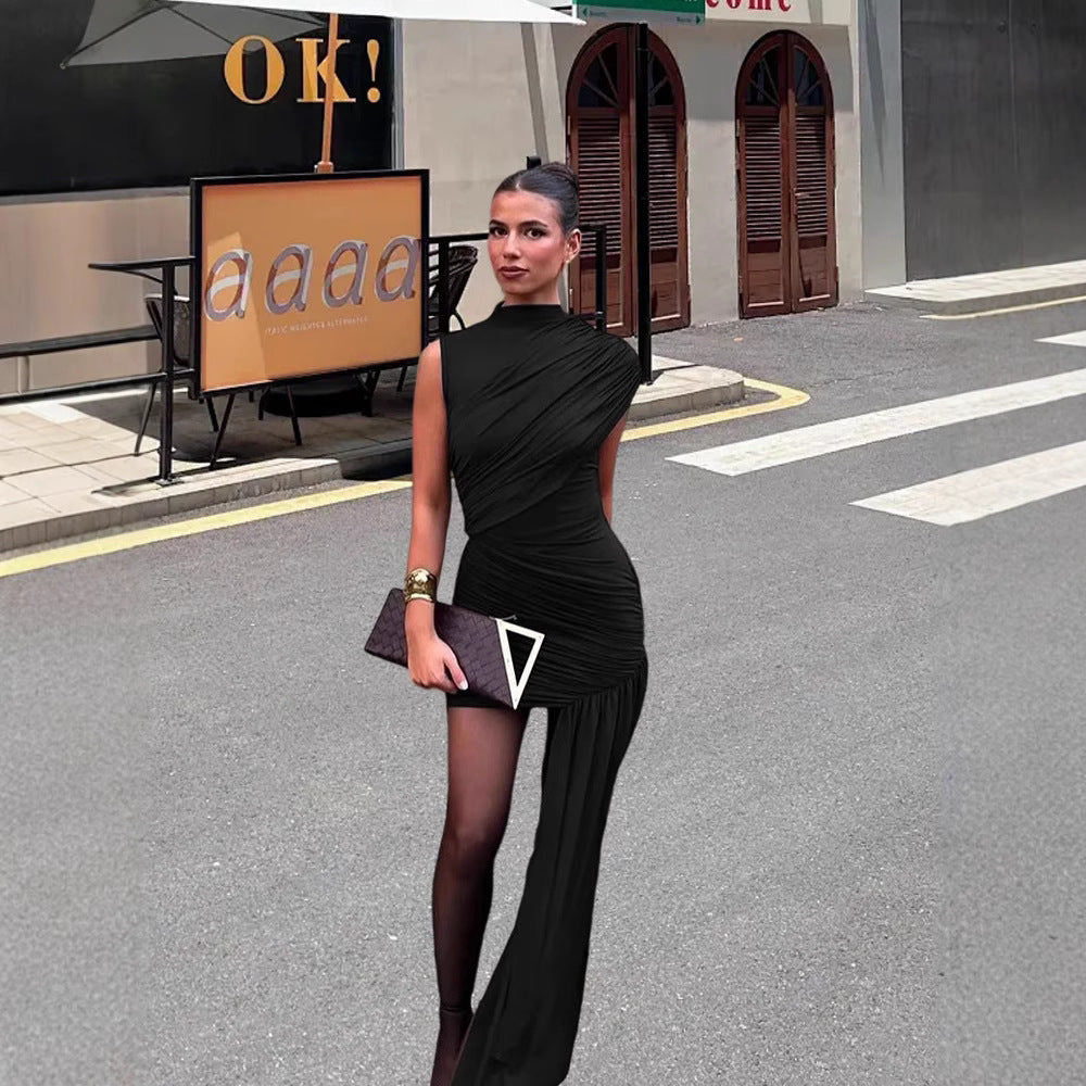 Damen Minikleid Asymmetrischer Schnitt Raffungen Norvielle