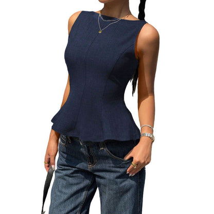 Damen Ärmellos Peplum Saum Norvielle