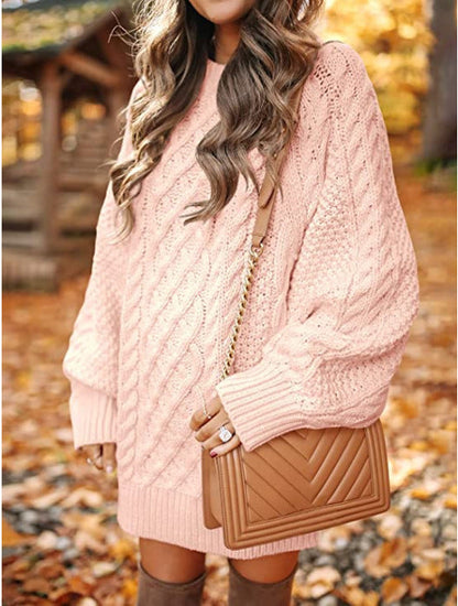 Damen Pullover Grobstrick Oversized Zopfmuster Beige