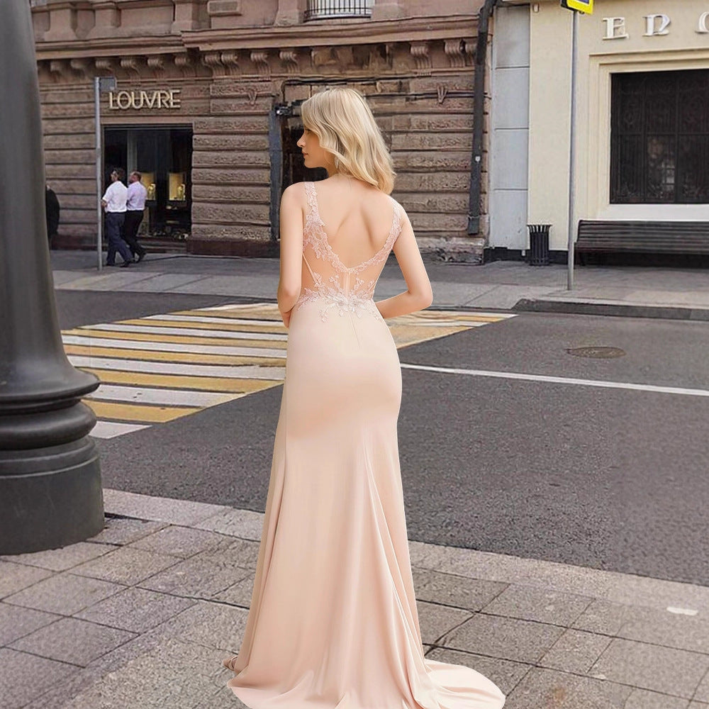 Damen Abendkleid Spitzendetails Figurbetonter Schnitt