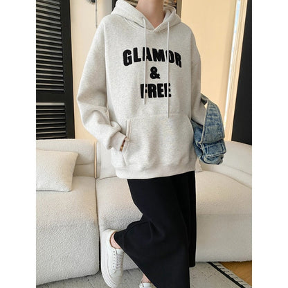 Damen Kapuzenpullover Lässiger Schnitt Mit Schriftzug Beige