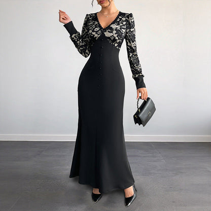 Damen Maxikleid Spitze Tailliert Norvielle