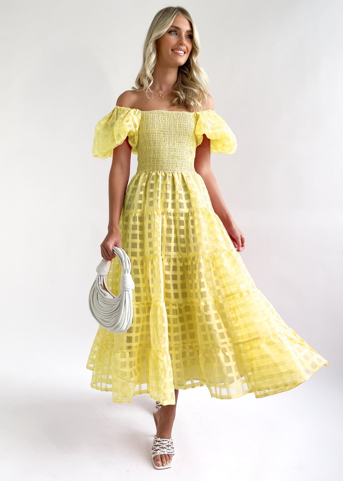 Damen Maxi-Kleid Puffärmel Elastisch Norvielle