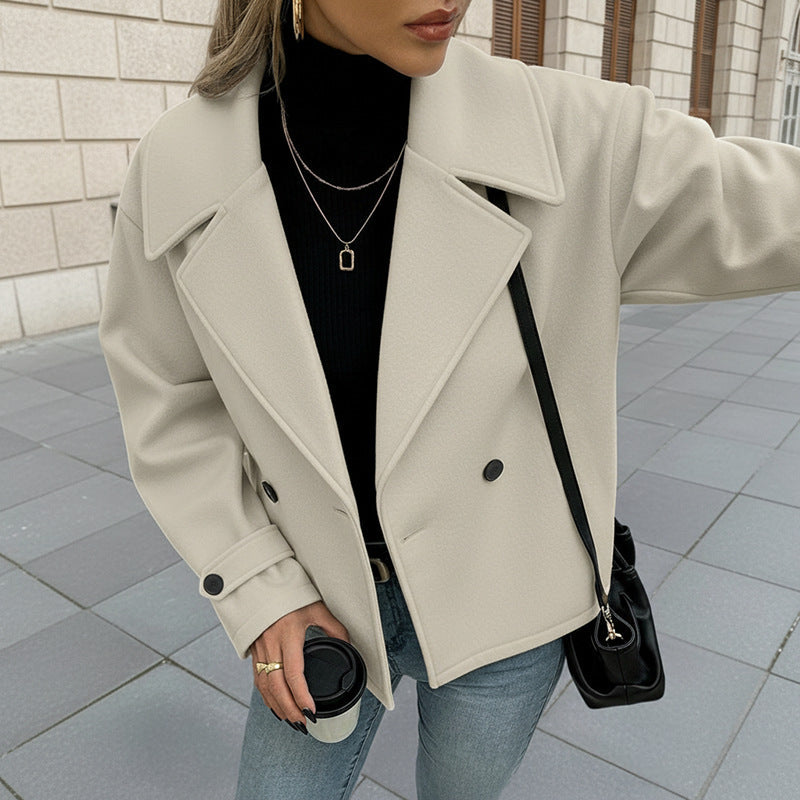 Damen Cropped Jacke Doppelter Knopfleiste Weites Design