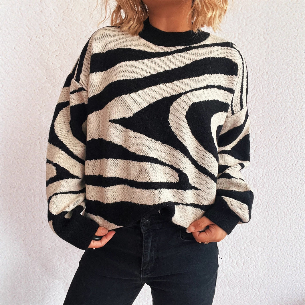 Damen Oversized Pullover Zebra Muster Kuschel Norvielle - Norvielle