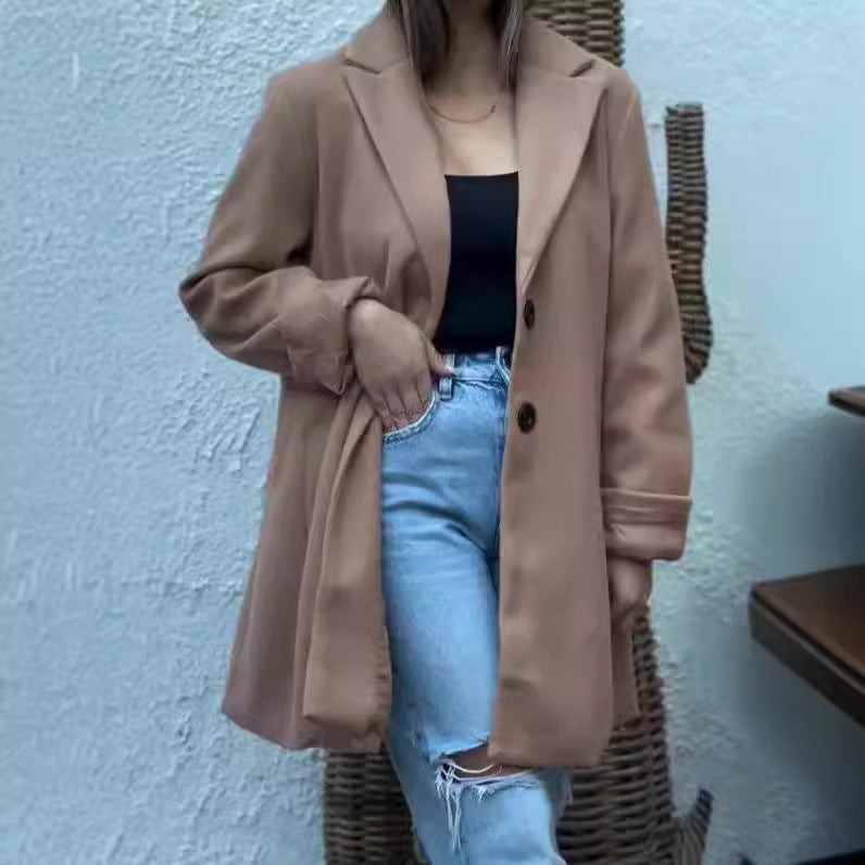 Damen Wollmantel Elegantes Design Reverskragen Schwarz - Norvielle