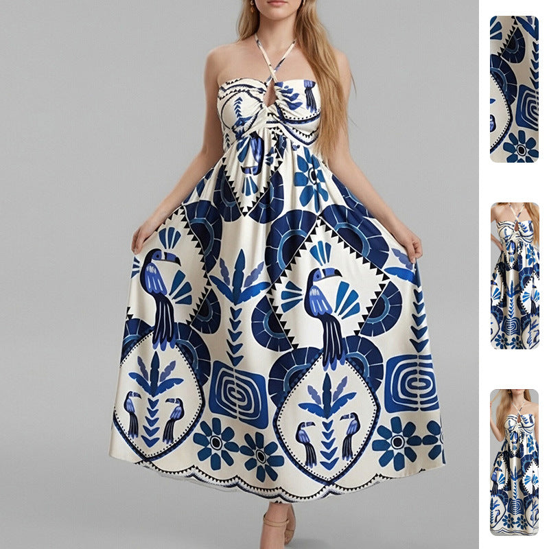 Damen Maxikleid Sommer florale Drucke Bandeau-Ausschnitt - Norvielle