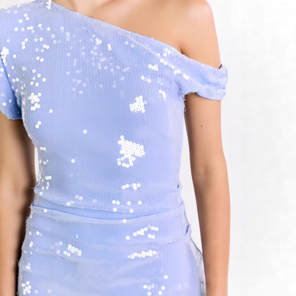 Damen Paillettenkleid Asymmetrischer Ausschnitt Figurbetonter Schnitt