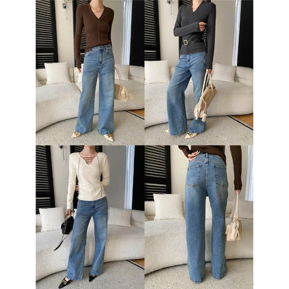 Damen Langarm-Oberteil V-Ausschnitt Rippstrick Elegantes Design