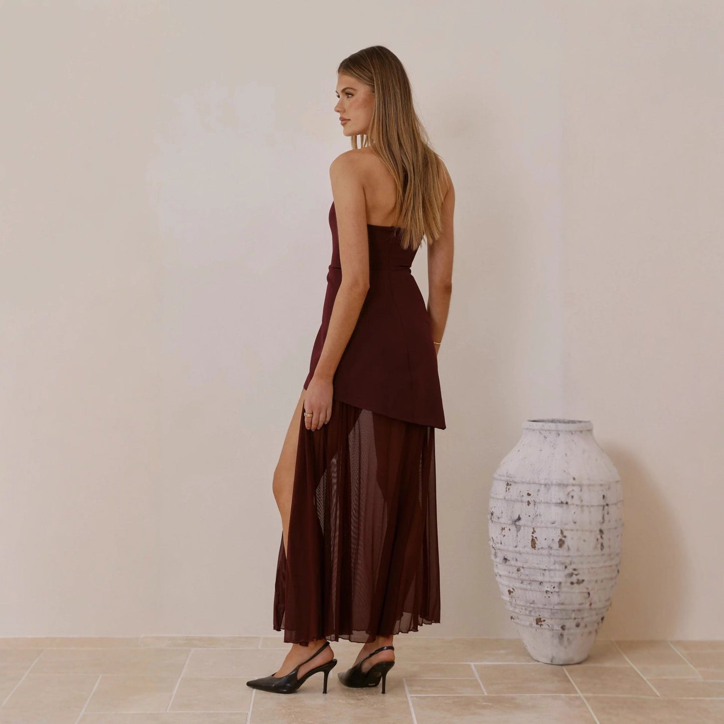 Damen Abendkleid Asymmetrischer Schnitt mit Schlitz Norvielle