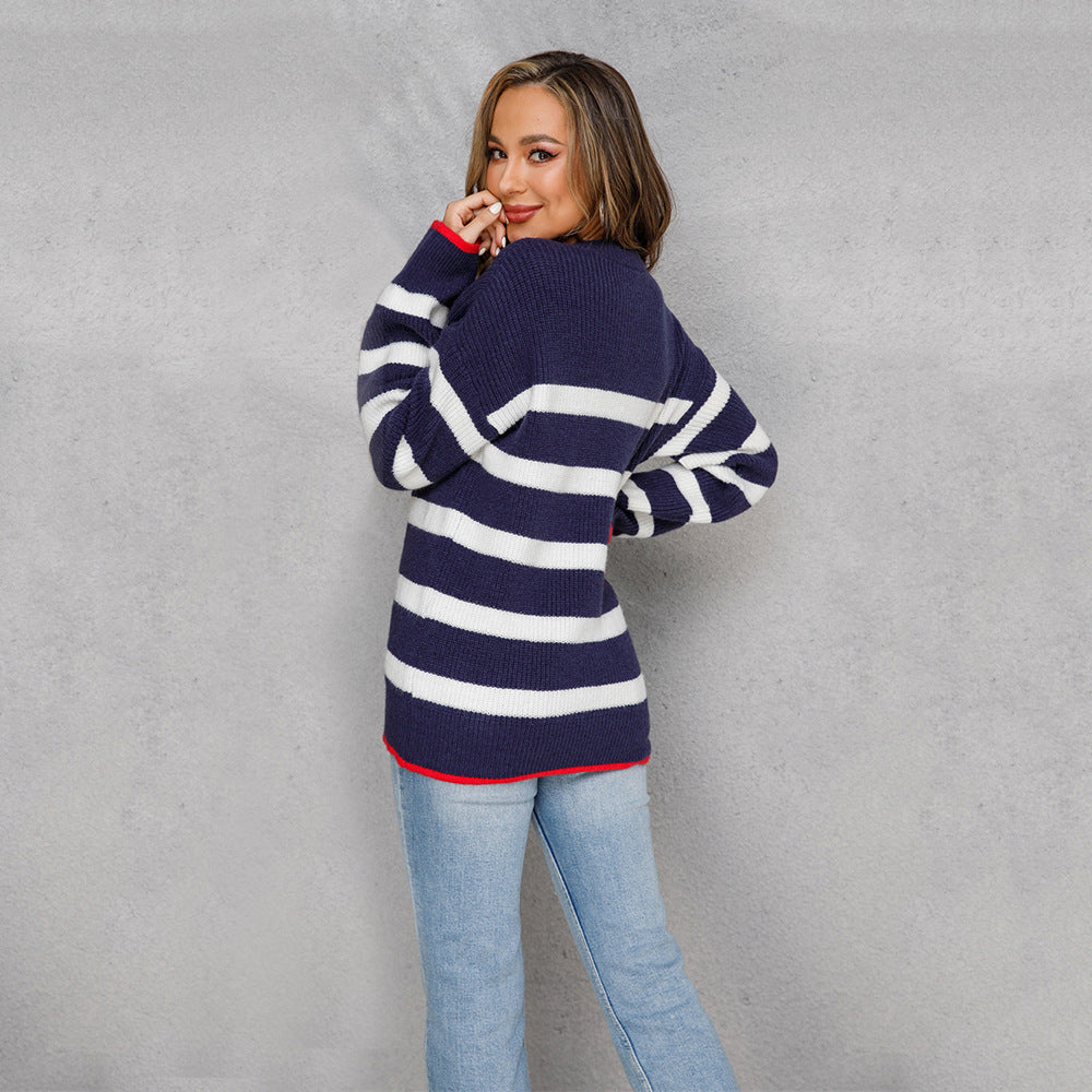 Damen Strickpullover Maritim Streifen Norvielle