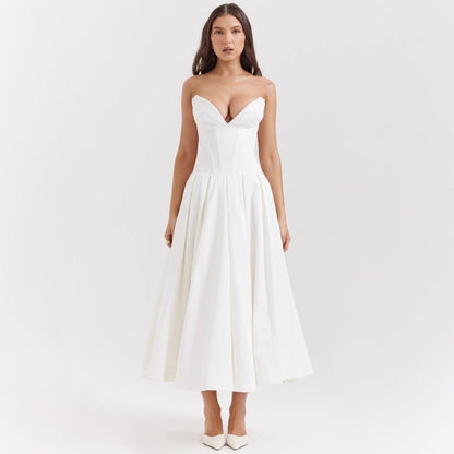Damen Maxikleid Elegant Herz-Ausschnitt Schwingender Rock Norvielle