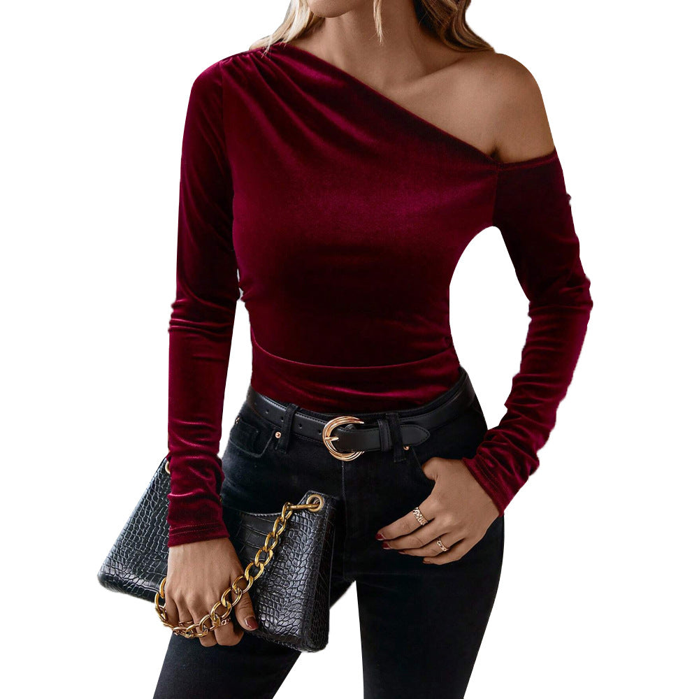 Damen One-Shoulder-Bodysuit Samt