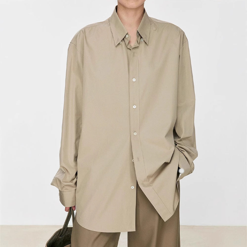 Damen Oversized Bluse aus Baumwolle mit Knöpfen Beige