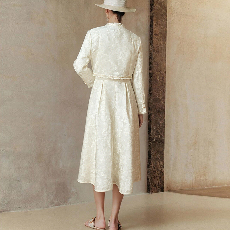 Damen Hochzeitskleid Langärmlig Mit Jacke Weiß