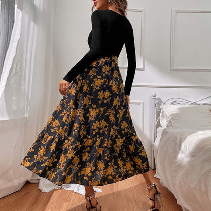 Damen Maxikleid mit tiefem V-Ausschnitt und floralem Rock