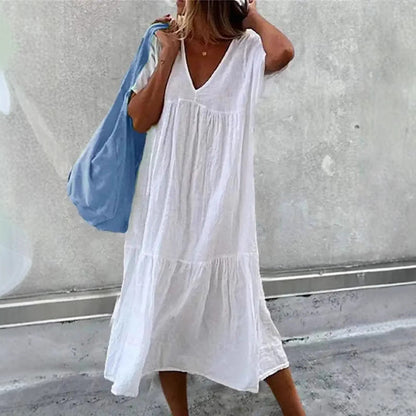 Damen Sommerkleid V-Ausschnitt Volle Rock