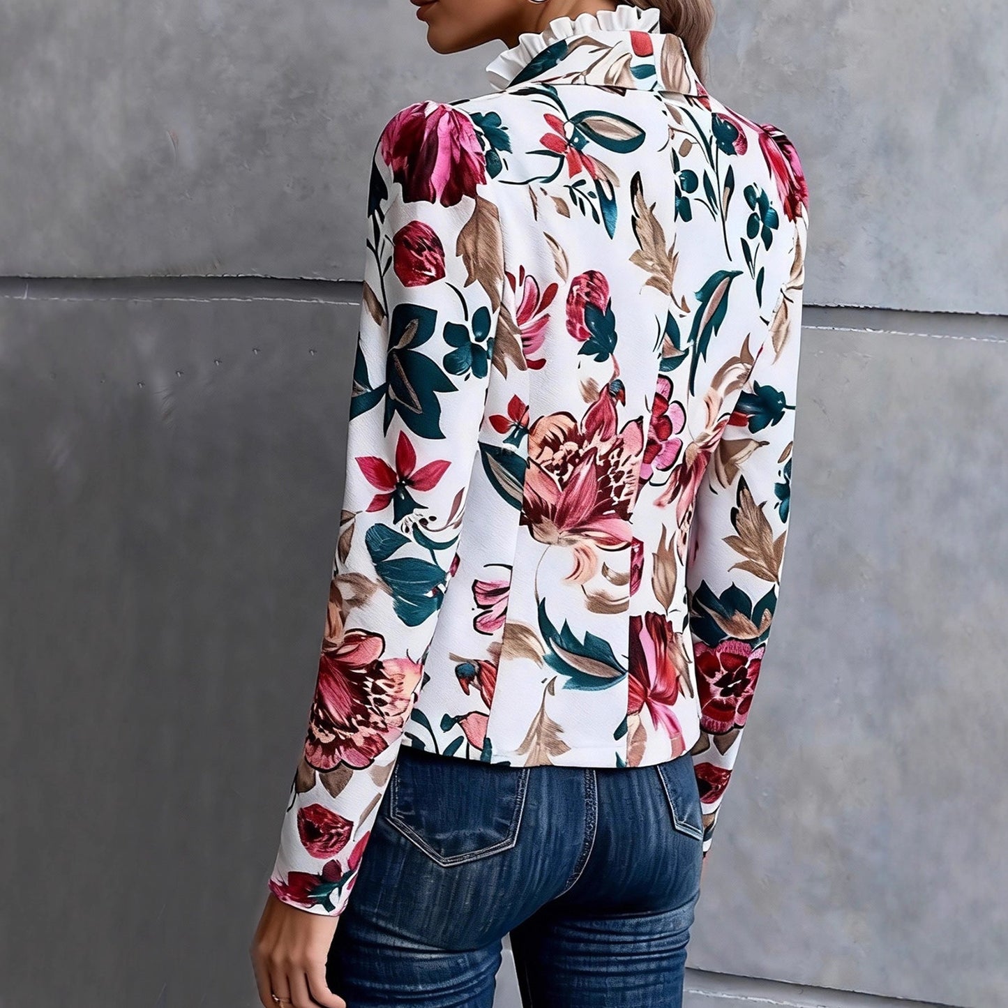 Damen Blazer Florales Design Rüschendetails Norvielle
