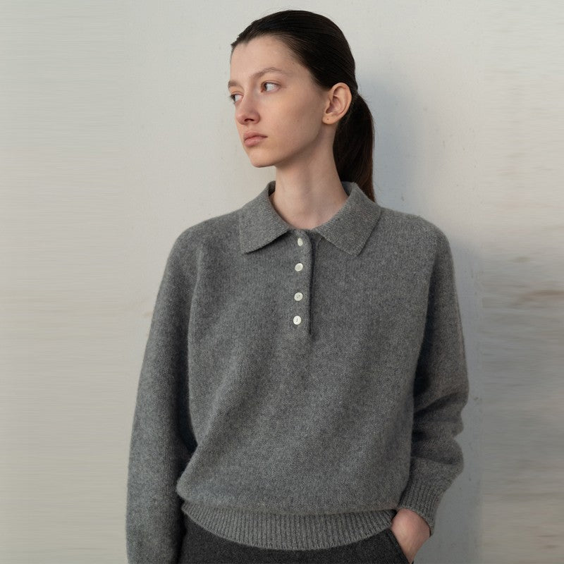 Damen Pullover Polokragen Knopfdetails Norvielle