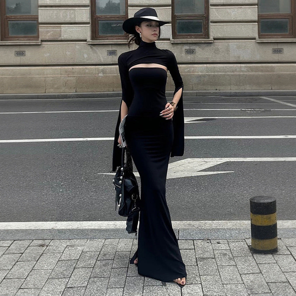 Damen Maxikleid Asymmetrischer Cut-Out Puffärmel Elegant Norvielle - Norvielle