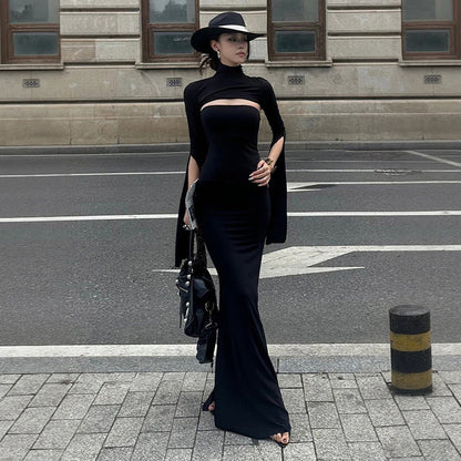 Damen Maxikleid Asymmetrischer Cut-Out Puffärmel Elegant Norvielle - Norvielle