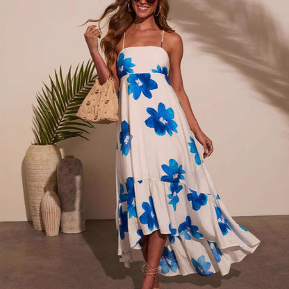 Damen Maxikleid Sommerlich Mit Riemen Voluminöser Rock Norvielle - Norvielle