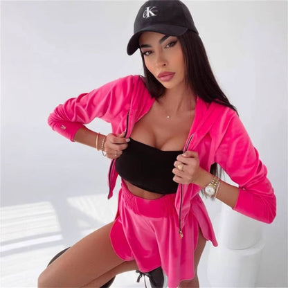 Damen Sport Set Cropped Hoodie und Shorts Norvielle