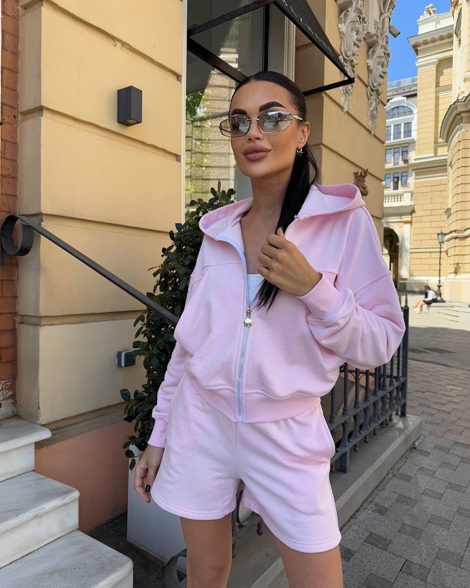 Damen Sportliches Zweiteiler-Set Kurzarm Jacke und Shorts