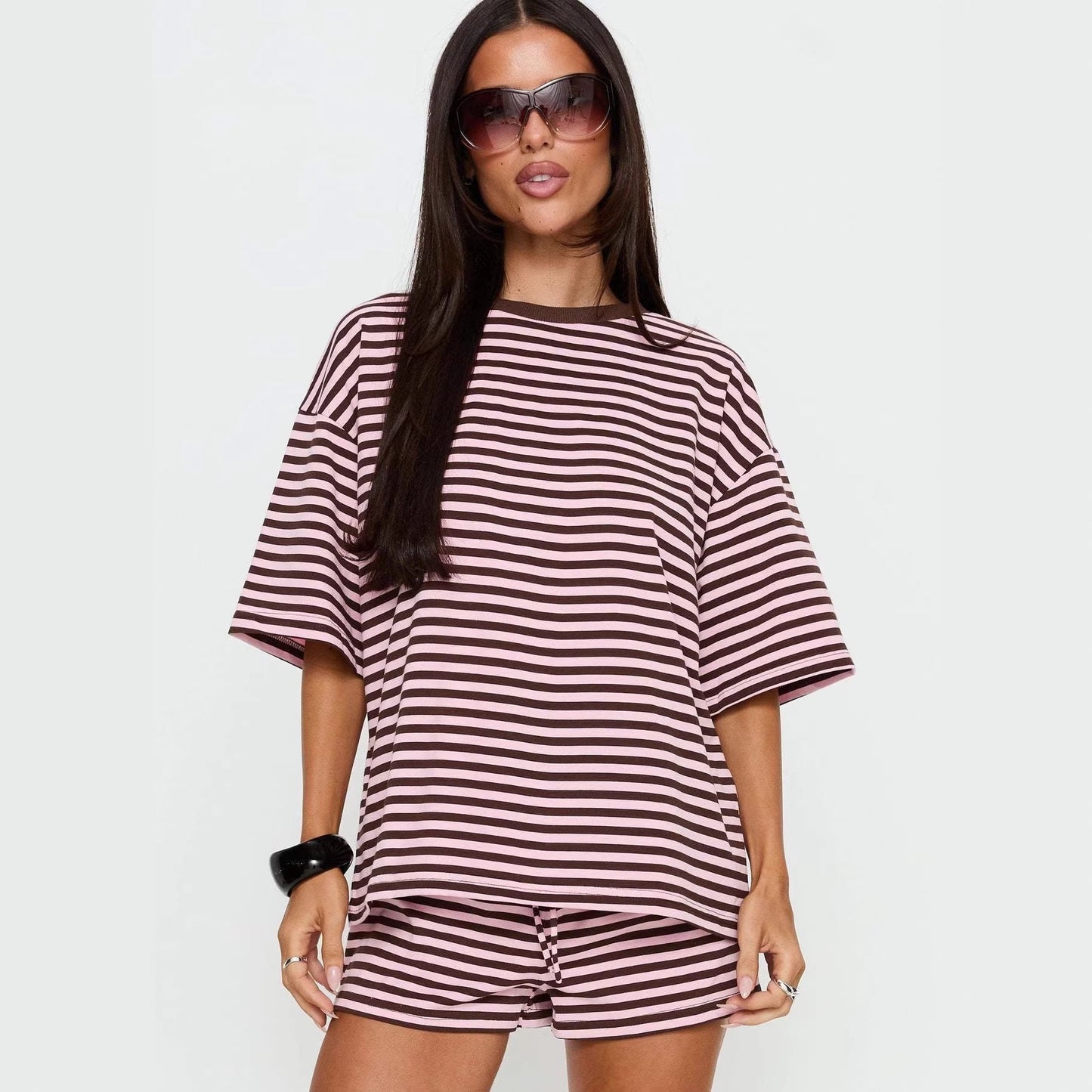 Damen T-Shirt Gestreift Rundhalsausschnitt Locker Norvielle