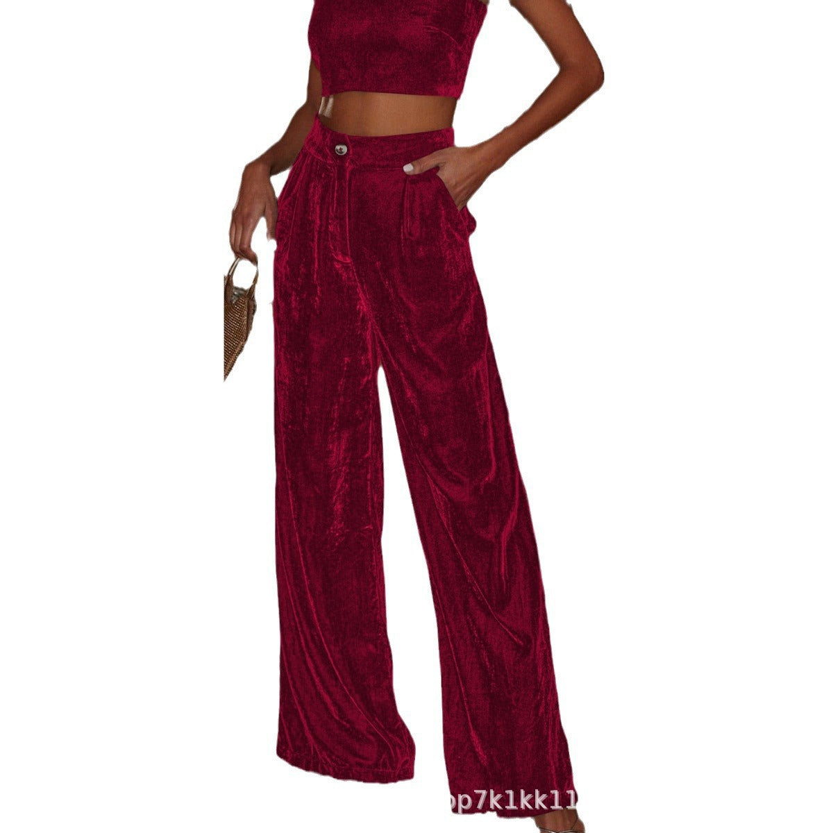 Damen Samt-Hosen Weite Passform Hohe Schlitze