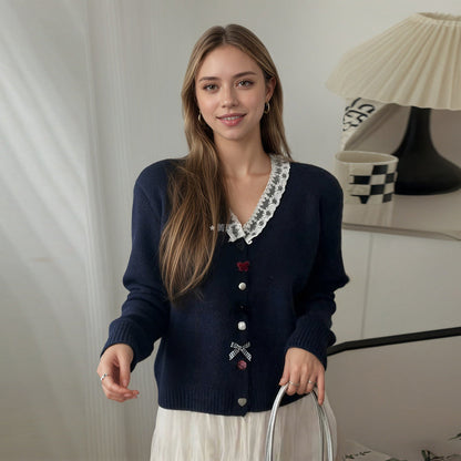 Damen Strickcardigan Rüschen Knopfdetails Norvielle