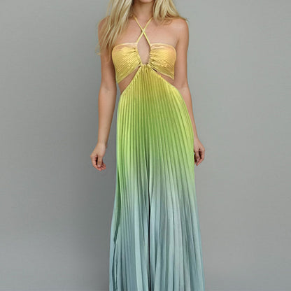 Damen Maxikleid Plissee Ausschnitt Cut-Out Norvielle