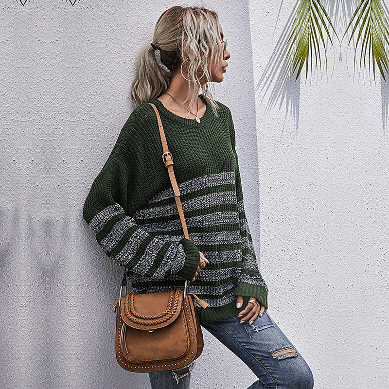 Damen Strickpullover Lässig Weit Modisches Streifenmuster Norvielle