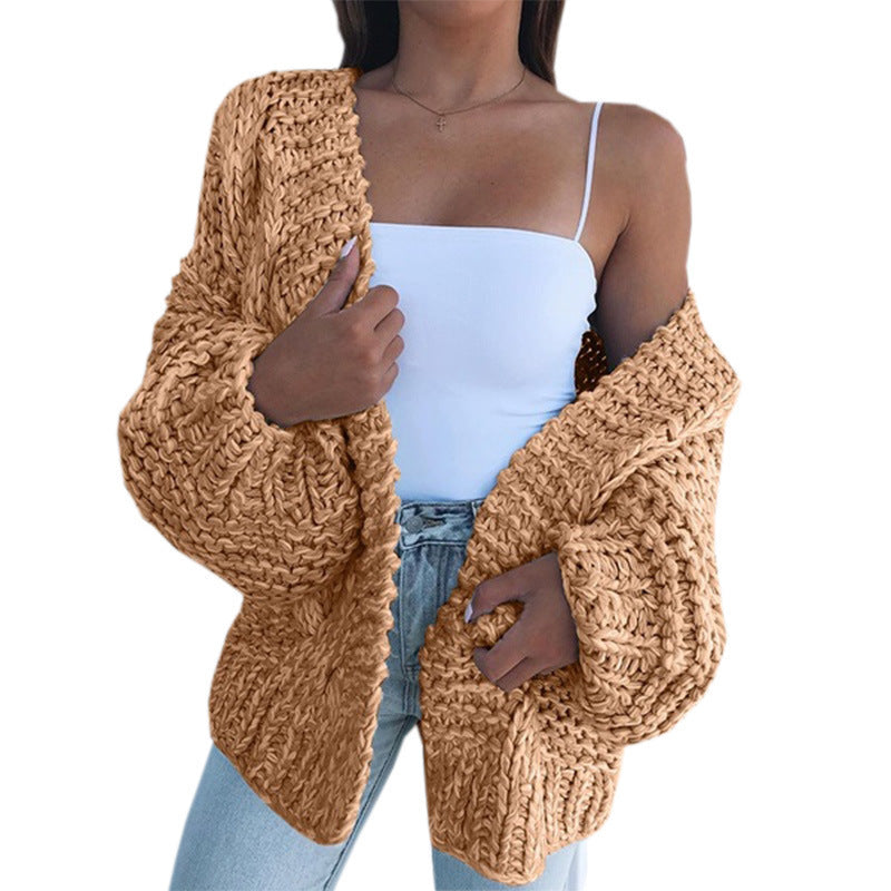 Damen Oversized Cardigan Grobstrick Lässig Beige
