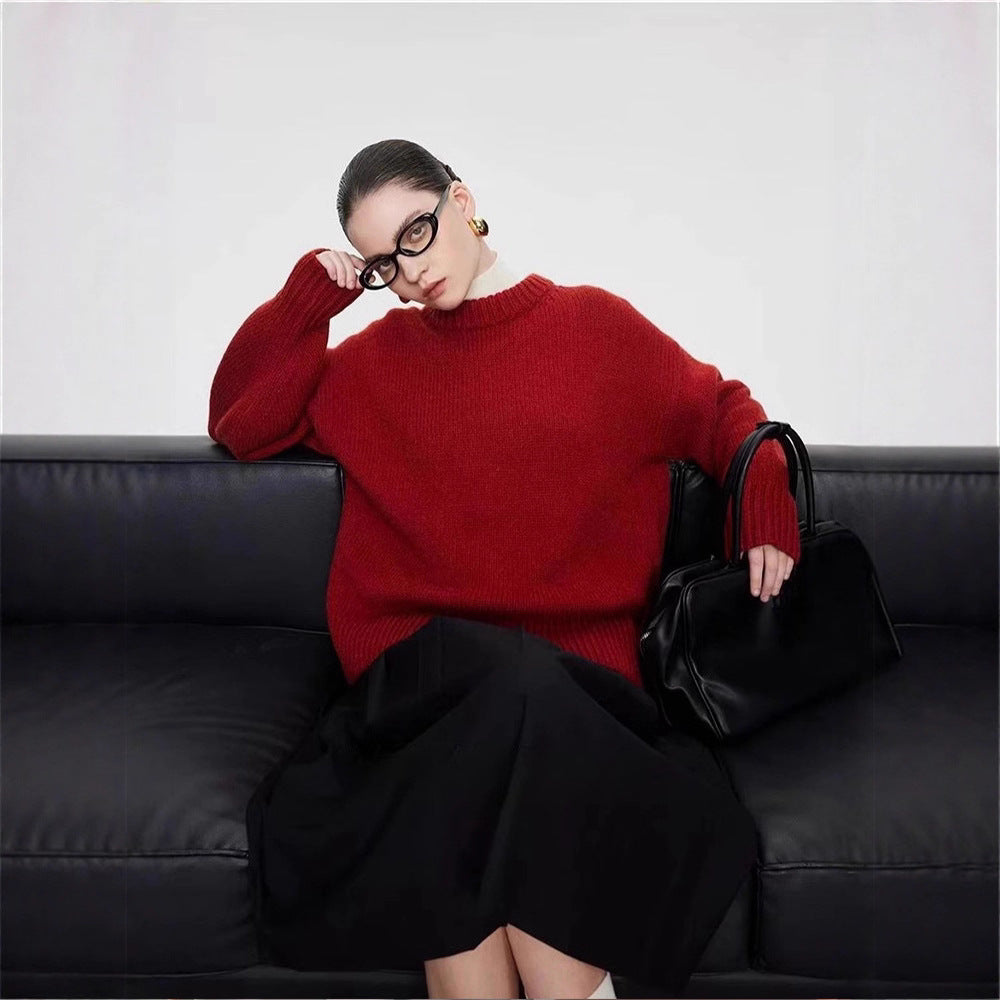 Damen Langärmliger Strickpullover Hoher Kragen Norvielle