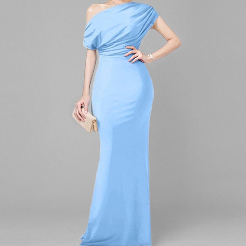 Damen Maxikleid Asymmetrischer Ausschnitt Tailliert Norvielle
